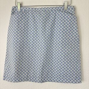 Loft Knee Length Skirt 10 Petite Powder Blue Micro Floral Daisy Coquette Soft